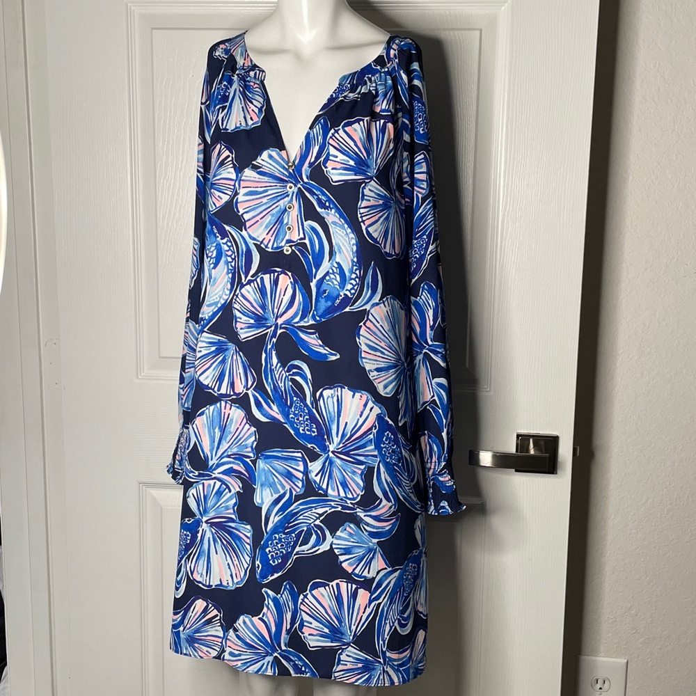 Lilly Pulitzer Fish Print Brynle Long Sleeve Dress Reel Life Floral